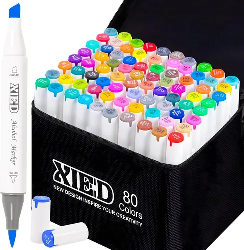 Marcadores de alcohol, juego de 80 colores con punta de cincel y pincel para colorear, juego de marcadores de doble punta para colorear o dibujar