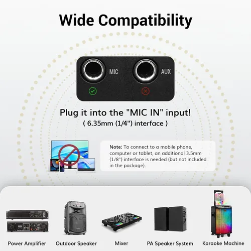 Miniatura 5 de TONOR Micrófonos inalámbricos, sistema de micrófono dinámico de metal inalámbrico dual UHF con receptor recargable, para canto de karaoke, boda, DJ