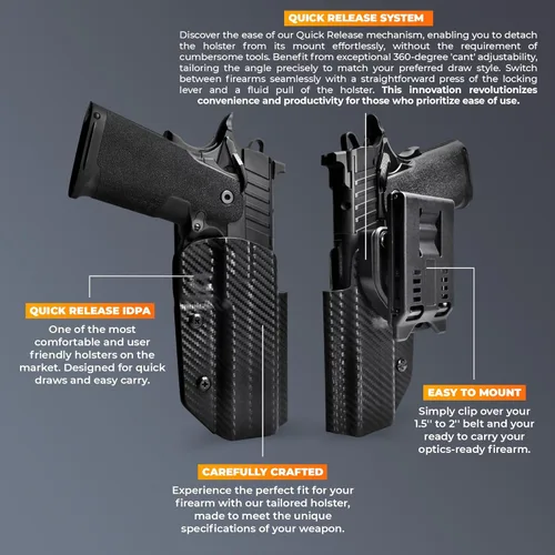 Miniatura 8 de OWB Negro Quick Detach IDPA - Funda KYDEX - Cintura exterior - Retención Posi-Click - 100% fabricado en EE. UU