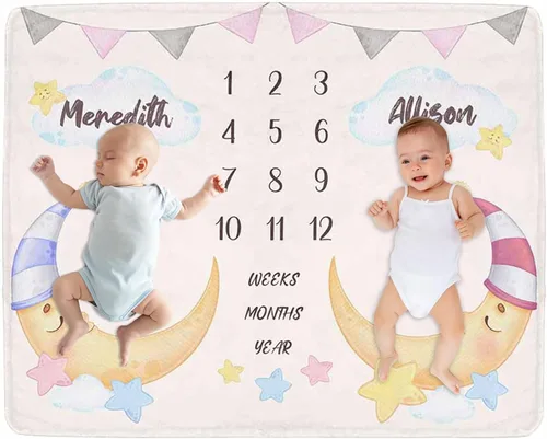 Miniatura 22 de Manta de hito para bebé personalizada con nombre, manta personalizada de flores en forma de mariposa con tabla de crecimiento calendario, manta