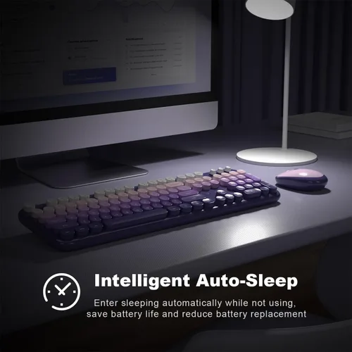 Miniatura 72 de KNOWSQT Combo de teclado y ratón inalámbrico, teclados lindos de tamaño completo estilo máquina de escribir 2.4G azul colorido - receptor USB Plug