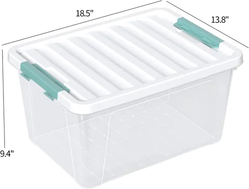 Miniatura 4 de 6 paquetes de contenedores de plástico transparente de 35 L con tapas, cajas de almacenamiento grandes