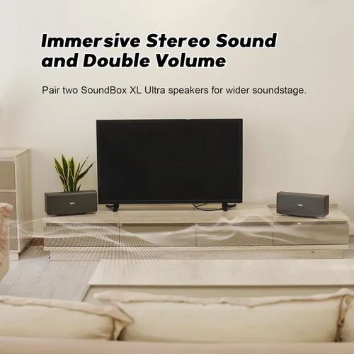 Miniatura 5 de DOSS SoundBox Ultra - Altavoz Bluetooth con audio de 2.1 canales, sonido superior de 80 W con graves profundos, dos tecnologías DSP, tiempo de Dorado