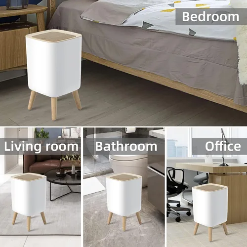 Miniatura 3 de Basurero de baño con tapa, de 2.6 galones, moderno para oficina, cerca del escritorio, para dormitorio, con parte superior a presión, cubo de basura