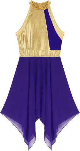 Miniatura 75 de easyforever Vestido de baile sin mangas con bloques de color para mujer, alabanza litúrgica, ropa de baile lírico, vestido de bata de adoración