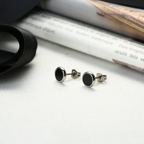 Miniatura 2 de Pure Titanium Earring For Sensitive Ear High Polish Round Synthetic MalachiteObsidianBlue Turquoise Stud Earrings