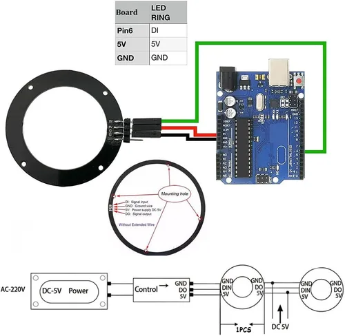 Miniatura 6 de Anillo LED direccionable WS2812 de 8 bits con cable SM2.54-3P, DC5V WS2812B 5050 RGB LED con controladores integrados de píxeles de control