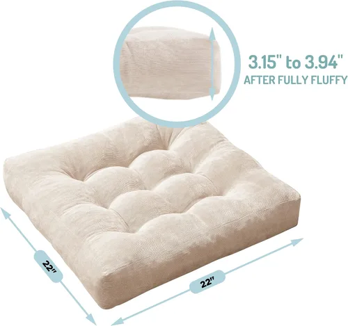 Miniatura 121 de Juego de 2 almohadas de suelo de meditación, almohadas cuadradas grandes para adultos, cojín de pana copetuda para sala de estar de tatami, gris, 22