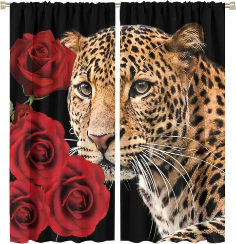 Miniatura 30 de Cortinas opacas con diseño floral de rosas para cocina, retro, rústicas, románticas, con bolsillo para barra, cortinas opacas para dormitorio, sala
