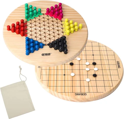 GSE Games & Sports Expert Juego de mesa 2 en 1 de madera natural de 11.5 pulgadas con 66 clavijas y piedras de madera colorida, juego de estrategia
