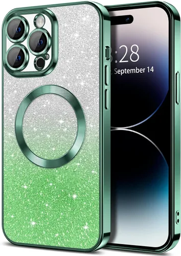 Miniatura 37 de Hython Funda para iPhone 13 Pro transparente con purpurina magnética [compatible con MagSafe] Protector completo de lente de cámara delgado