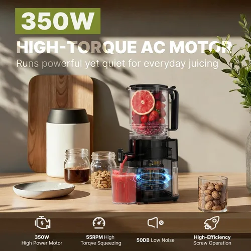 Miniatura 3 de Exprimidor de prensa en frío, máquina extractor de jugo de canal de alimentación de 5.5 pulgadas de ancho, exprimidor de masticación lenta