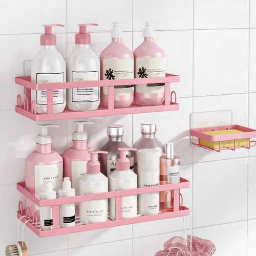 Miniatura 12 de Youvip Organizador de ducha adhesivo sin taladro, organizador de baño con soporte para jabón, estantes inoxidables de gran capacidad para ducha