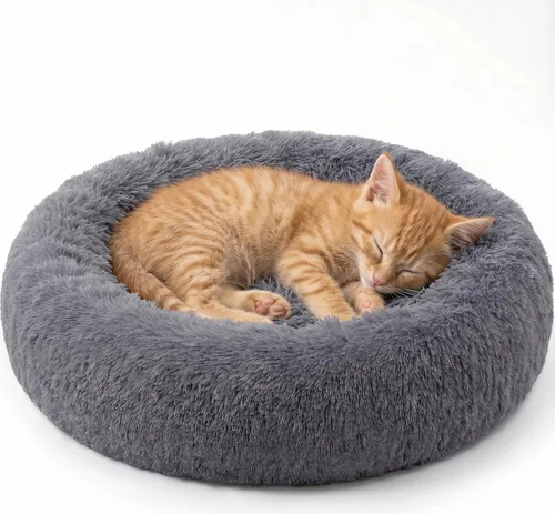 Miniatura 14 de SAVFOX Camas calmantes de felpa para perros, cama de perro de dona para perros pequeños, tamaño mediano, grande y extragrande, cómoda cama para Beige
