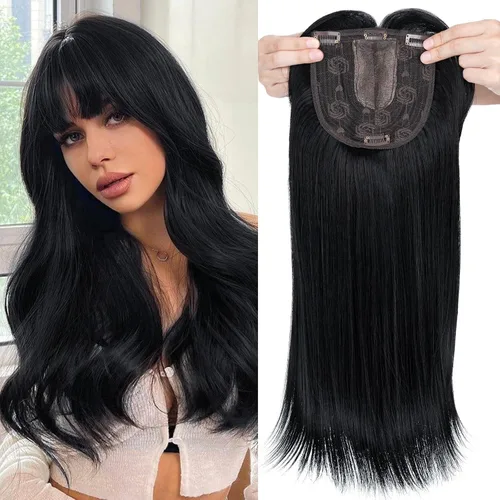 Miniatura 8 de MY-LADY Toppers para mujer con cabello fino de 14 pulgadas, 6 x 6 pulgadas, con base de encaje y flequillo lateral con clip en extensiones