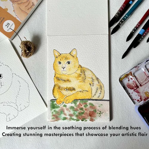 Miniatura 4 de tumuarta Libro para colorear de acuarela, 20 diseños únicos, 5 x 7 pulgadas, 100% algodón, 300 GSM, 140 libras, prensa en frío, papel de acuarela