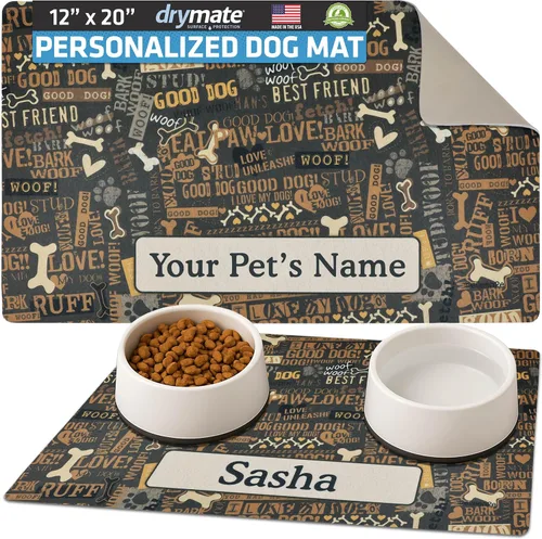 Miniatura 17 de Drymate Mantel individual personalizado para tazón de mascotas, tapete personalizado de alimentación de alimentos para perros y gatos, tela Lino