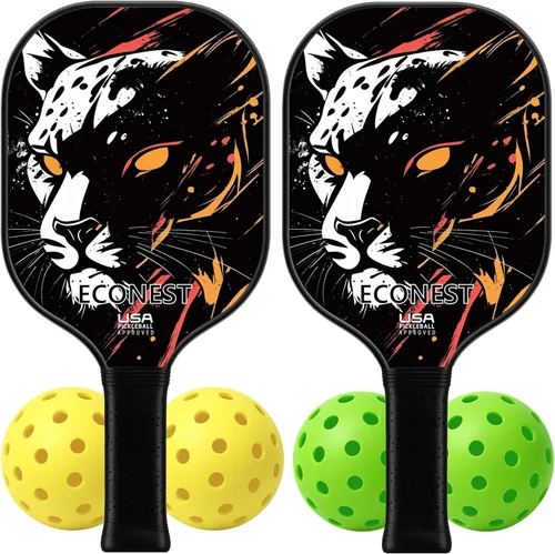 Juego de 2 palas de pickleball con 4 bolas – Cara de fibra de vidrio de alto rendimiento para precisión, agarre cómodo y fácil control – Ideal para
