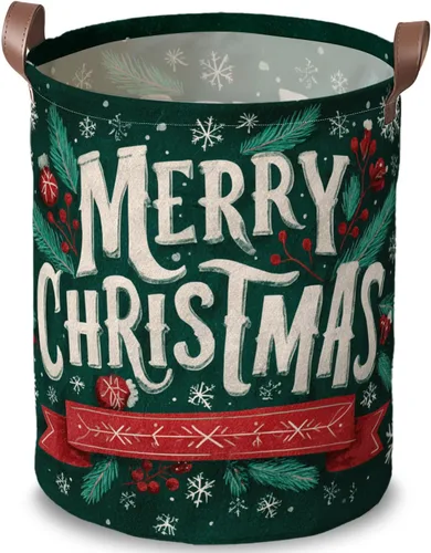 Miniatura 32 de Cesta de lavandería de 15.75 x 15.75 x 19.7 pulgadas, diseño de pingüino de Navidad, plegable, con asas, almacenamiento de ropa sucia