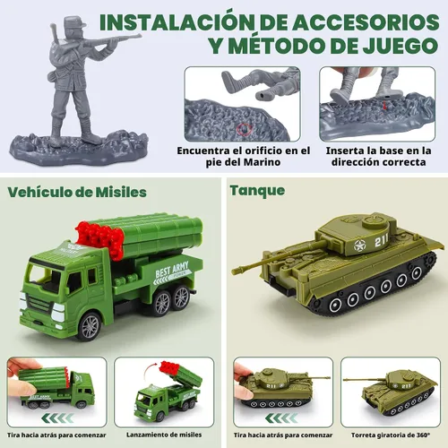 Miniatura 4 de Kusntin Army Men Conjunto de Juego – Juego de soldados de juguete militar de 117 piezas con figuras de acción, tapete de batalla, tanques