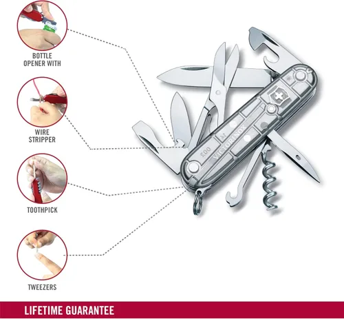 Miniatura 5 de Victorinox Climber Swiss Army Cuchillo de bolsillo de 14 funciones fabricado en Suiza con 2 cuchillas, sacacorchos y destornillador - Silver Tech