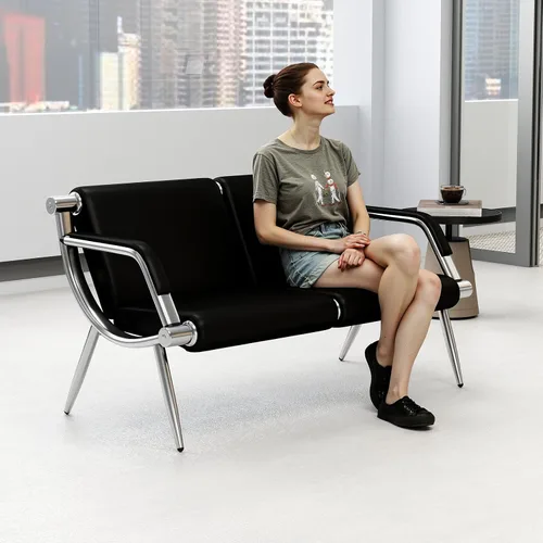 Miniatura 3 de KINTNESS Silla de sala de espera de 2 asientos, silla de recepción de piel sintética, muebles de vestíbulo con brazos para aeropuerto, banco