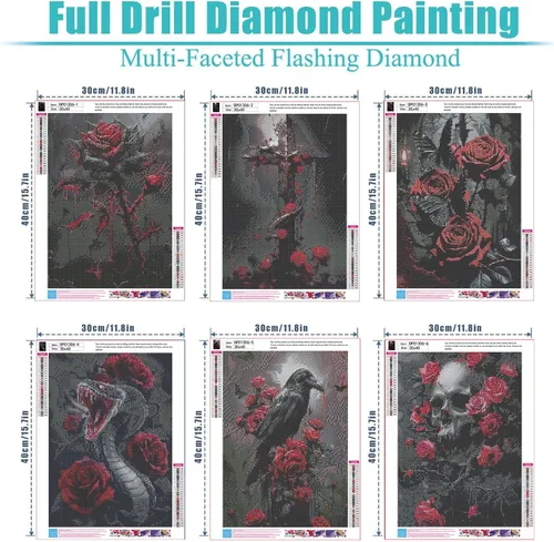 Miniatura 4 de YULIDECO Kit de Arte de Diamantes de Halloween para Adultos, Arte de Diamantes Góticos 5D Juego de 6 Piezas, Kit de Pintura de Diamantes DIY