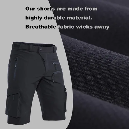 Miniatura 4 de Hiauspor Pantalones cortos de ciclismo de montaña para hombre, elásticos, de secado rápido, con bolsillo con cremallera
