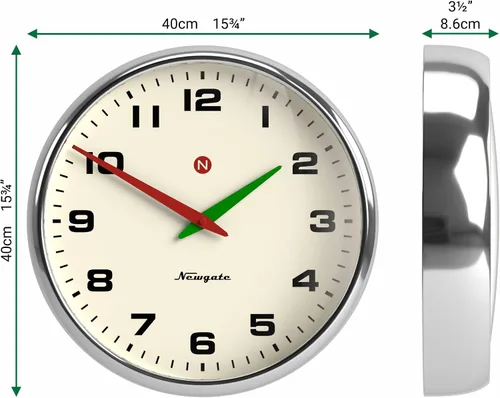 Miniatura 4 de NEWGATE® Superstore Reloj de pared Reloj de metal retro grande 16 pulgadas Acabado cromado Lente de vidrio convexo Pieza de diseño