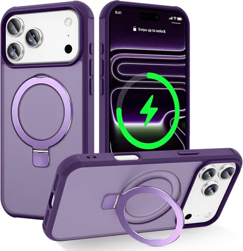 Miniatura 62 de CHAOFEnG Funda magnética compatible con iPhone 11 con soporte, prueba de caídas de grado militar, compatible con imán, anillo translúcido, parte