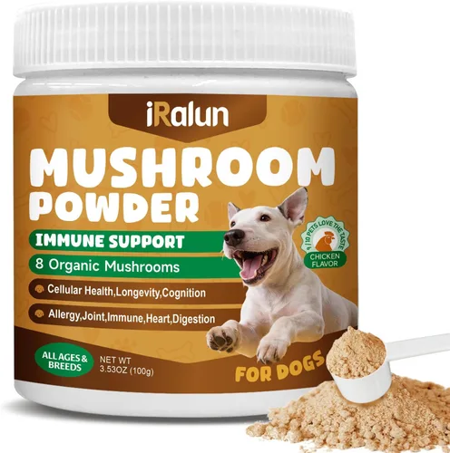 Hongos para perros: suplemento orgánico de hongos en polvo para perros, aumenta la inmunidad, apoya la digestión y mejora la salud general con