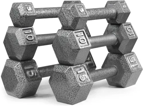 Miniatura 14 de WF Athletic Supply Juego de mancuernas de hierro fundido, juego de mancuernas hexagonales sólidas, color gris, entrenamiento de fuerza, pesas libres