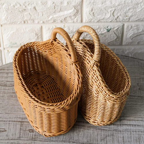 Miniatura 5 de Ochine Cesta de pared tejida colgante con asa, pequeño contenedor de almacenamiento para plantas, organización de oficina en casa y estante