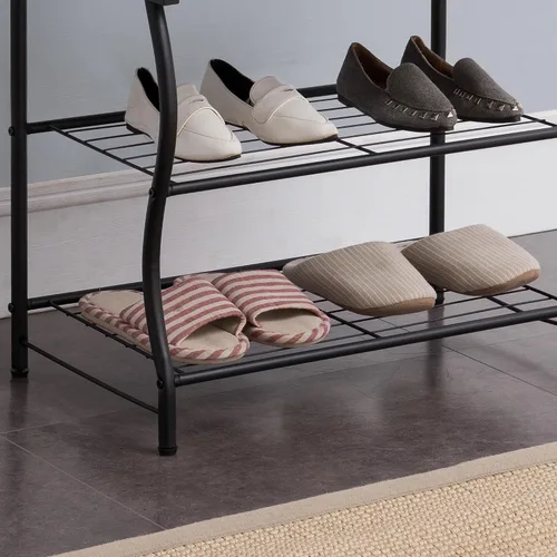 Miniatura 6 de Kings Brand Furniture - Banco de zapatos de entrada, perchero, organizador de almacenamiento de árbol de pasillo con ganchos