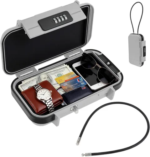 Miniatura 9 de Caja fuerte portátil, caja de seguridad combinada con código, caja de seguridad antirrobo impermeable con cadena extraíble para playa, dormitorio