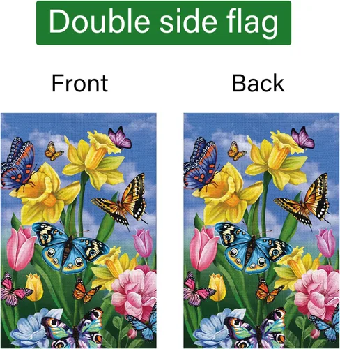 Miniatura 6 de Louise Maelys Bandera de jardín de narcisos de primavera de 12 x 18 pulgadas, doble cara, arpillera pequeña, mariposa, floral, bienvenida, patio