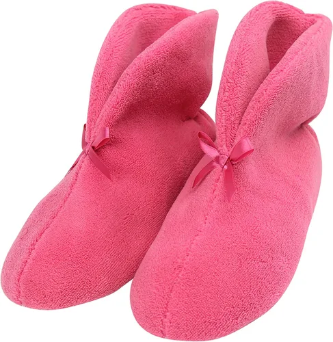 Forfoot Pantuflas tipo botín para mujer, acogedores zapatos antideslizantes de forro polar coral para interiores, Coral