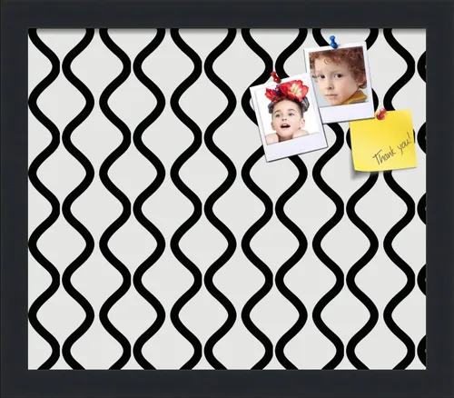 Miniatura 14 de PinPix Tablero de anuncios de corcho de 13 x 13 pulgadas. Este tablero decorativo enmarcado viene con diseño de ondas en blanco y negro y un marco