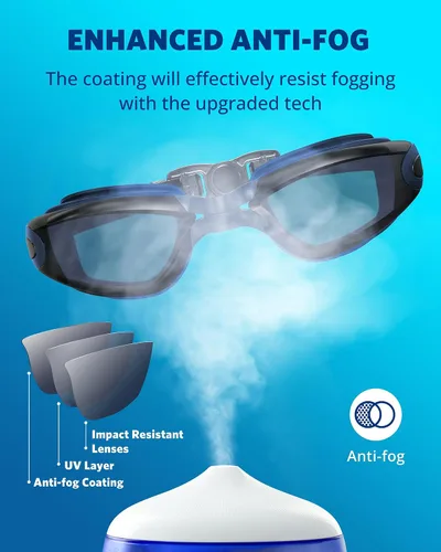 Miniatura 3 de Aegend Gafas de natación, gafas de natación sin fugas, protección completa para adultos, hombres, mujeres y jóvenes Negro con correa azul