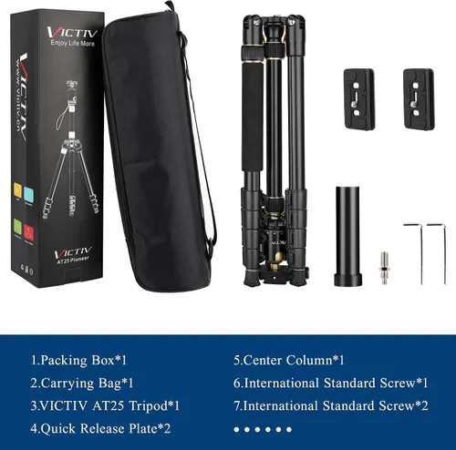 Miniatura 8 de Trípodes de aluminio de 77" para cámara y monópodos, trípode compacto de viaje Victiv para cámara DSLR, visor de observación, telescopio, Dorado