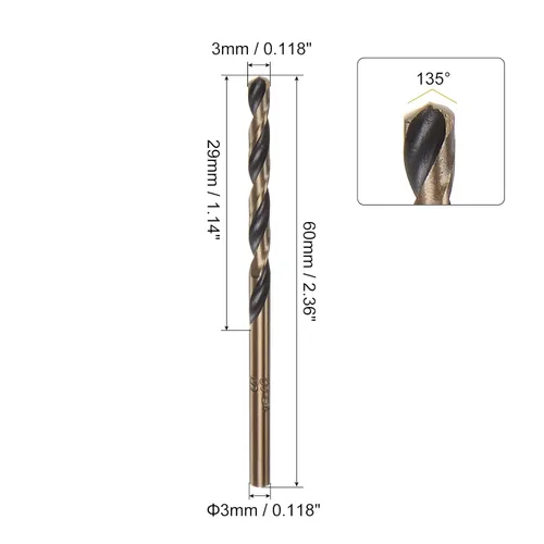 Miniatura 2 de uxcell 6 brocas Jobber de 0.118 in de nitruro negro y oro recubierto de titanio 4341 de alta velocidad (HSS) Brocas helicoidales de punto dividido