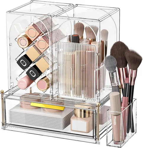 Miniatura 10 de INVSSENE Organizador de maquillaje apilable, almacenamiento de perfume para cuidado de la piel, lápiz labial cosmético, máscara facial, paletas