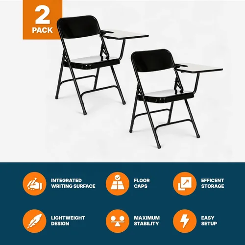 Miniatura 8 de OEF Furnishings OEF5200 Series Sillas plegables resistentes con brazo para tableta, marco de acero, superficie de escritura, soportes dobles