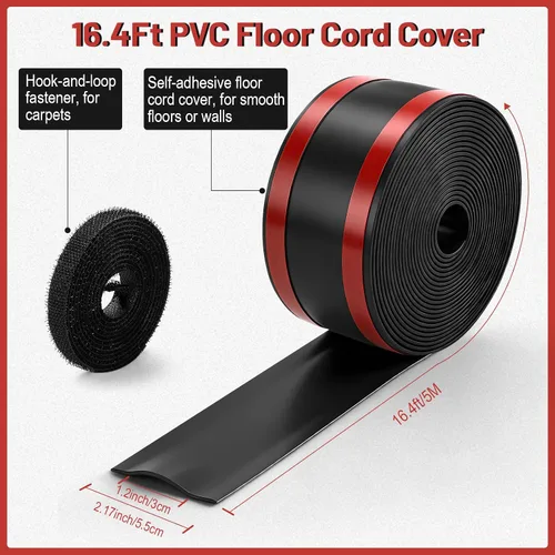 Miniatura 2 de Tendak Cubierta de cable de suelo de 16.4 pies, cubierta de cable suave de PVC para ocultar cables de extensión y evitar tropiezos, protector