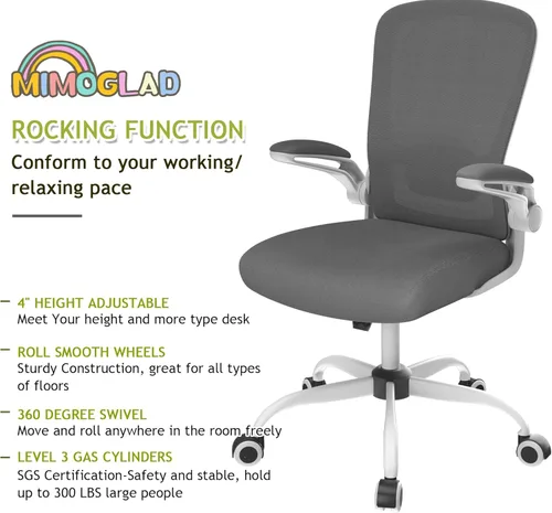 Miniatura 5 de Mimoglad Silla de Oficina para el Hogar, Silla de Escritorio con Respaldo Alto, Silla Ergonómica de Malla para Computadora con Soporte Lumbar Gris