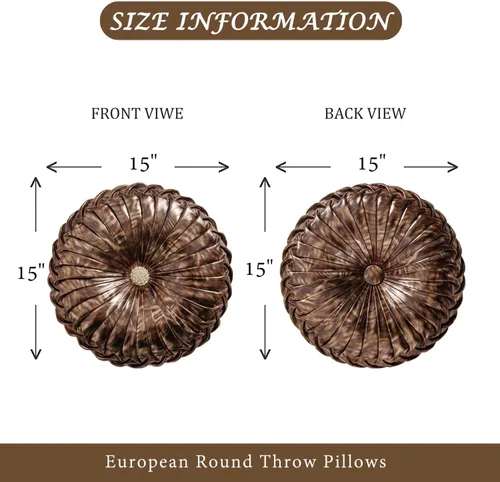 Miniatura 4 de EUCIOR Almohada decorativa redonda, almohada circular hecha a mano, almohadas redondas de cuero metálico liso para sofá, decoración del hogar