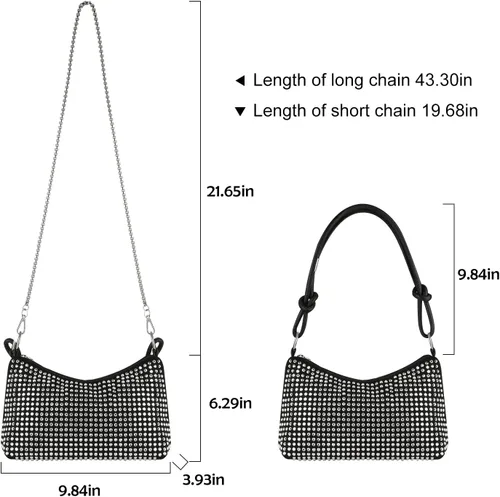 Miniatura 5 de Bolso de mano para mujer, bolso hobo brillante, bolso de hombro con diamantes de imitación, bolso cruzado brillante, elegante bolso de mano