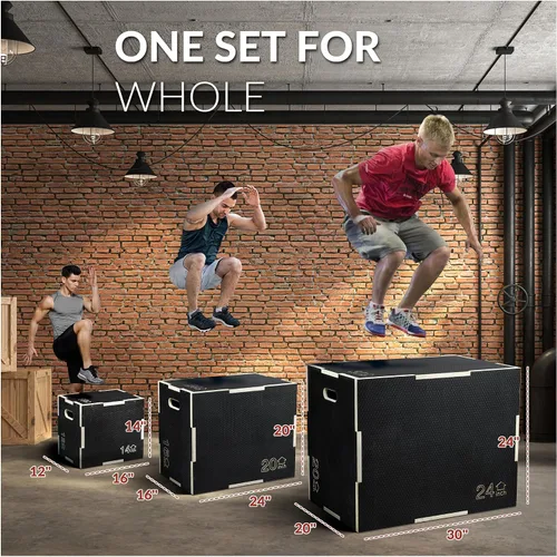 Miniatura 5 de Fitvids Plataforma de ejercicio de madera antideslizante 3 en 1, equipo de entrenamiento pliométrico para gimnasio en casa, caja de pasos