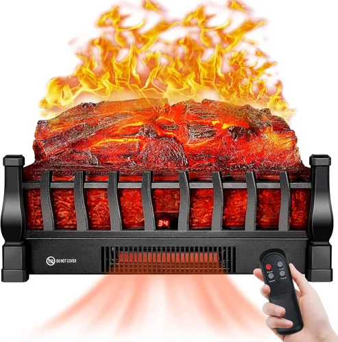Troncos Eléctricos para Chimenea Insertos Calentador con Control Remoto Infrarrojo 5 Niveles de Brillo de Llama Temporizador de 24 H Protección