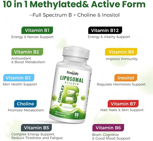 Miniatura 6 de Methylated B Complex,Liposomal Methyfolate 5-MTHF,Methylated B12 Complex,Ultra High Absorption with Choline Inositol-Supports Methylation,Energy and